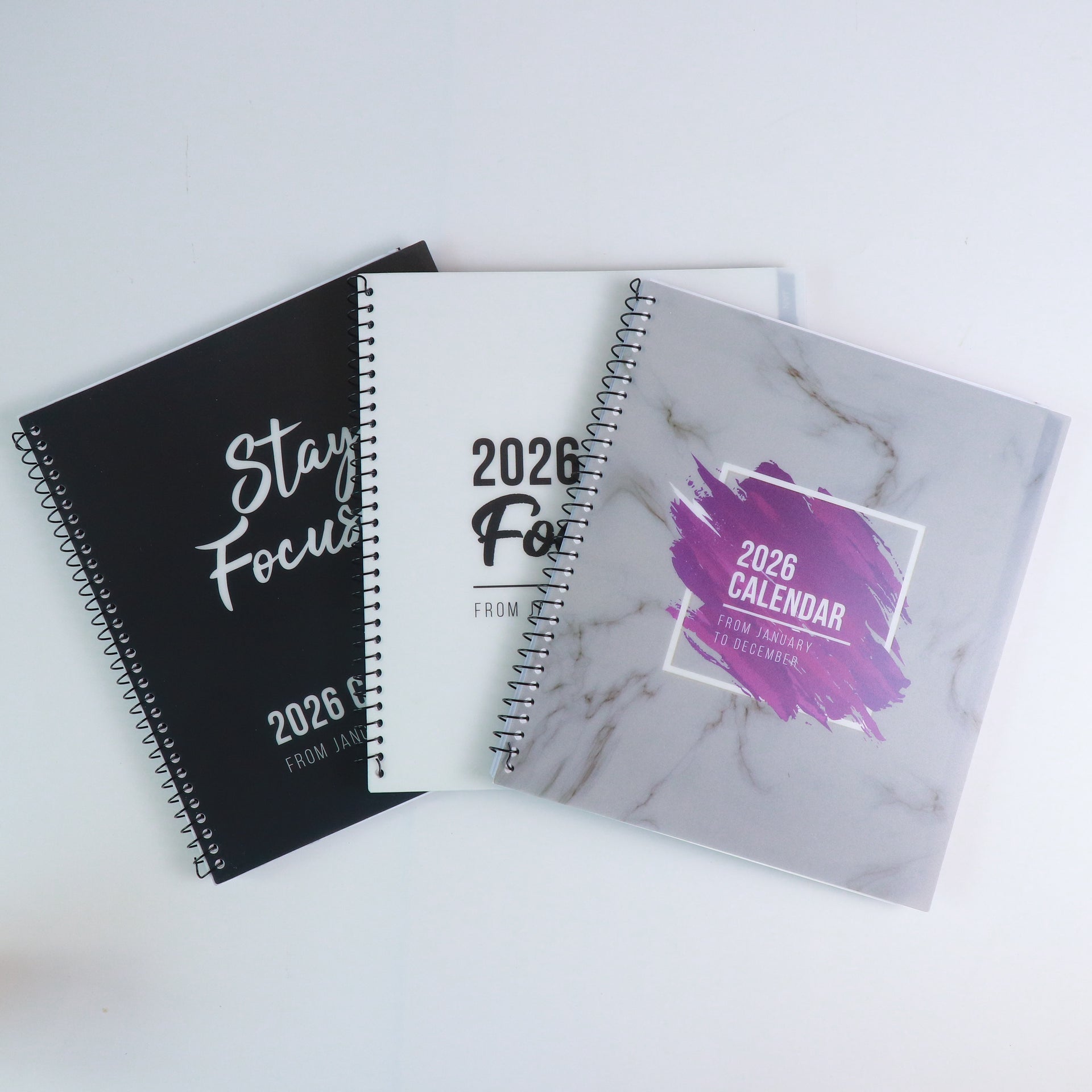 PRE-ORDER Now! 2026 ANNUAL CALENDAR BUNDLE! 3 PACK, One each of Black, White, and Purple