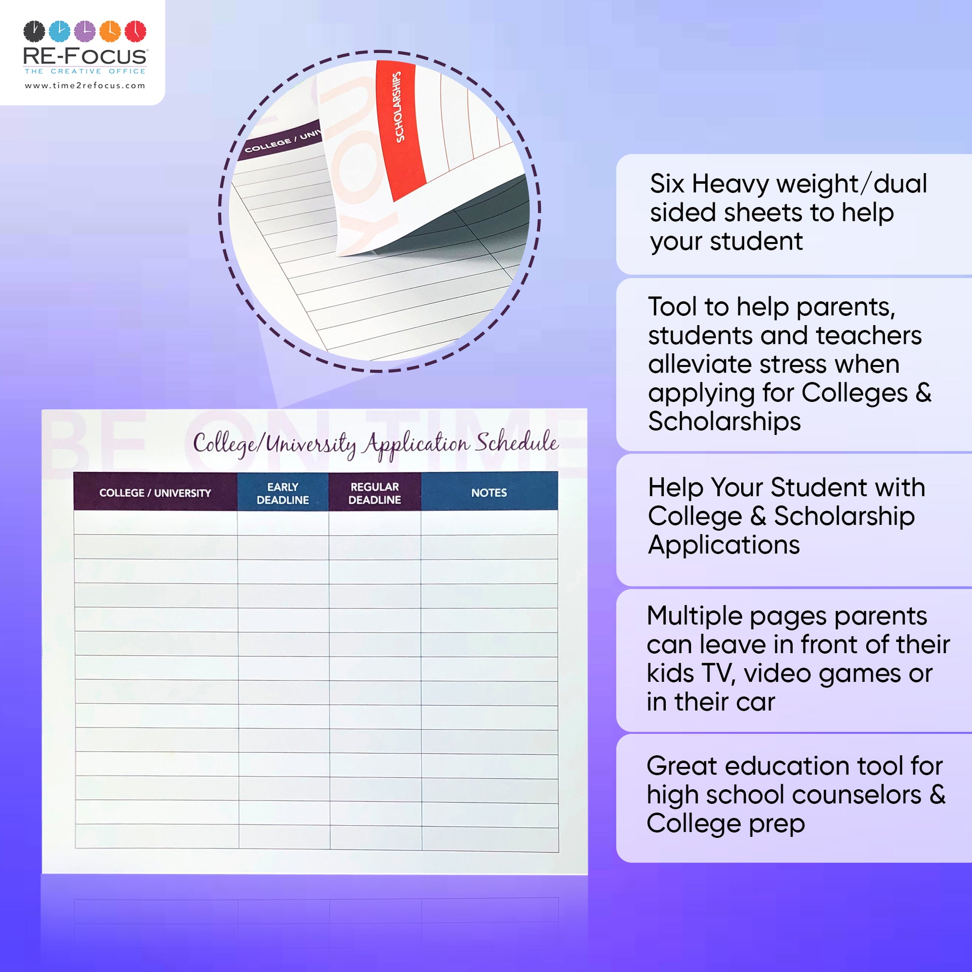 College, University & Scholarship Timeline Sheets by RE-FOCUS THE CREATIVE OFFICE