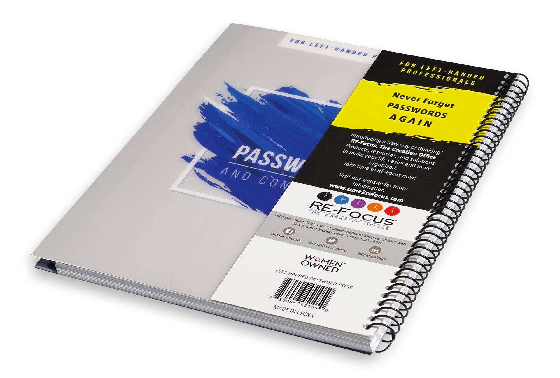 RE-FOCUS THE CREATIVE OFFICE, Left-Handed Large Password Keeper Book, Blue
