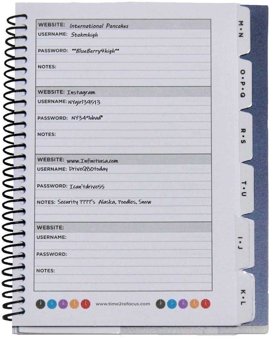 RE-FOCUS THE CREATIVE OFFICE, Small/Mini Password Book, Alphabetical Tabs, Spiral Binding