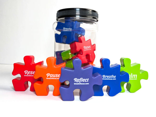 NEW! Foam Fidget Puzzle Piece Stimmers with Storage Jar