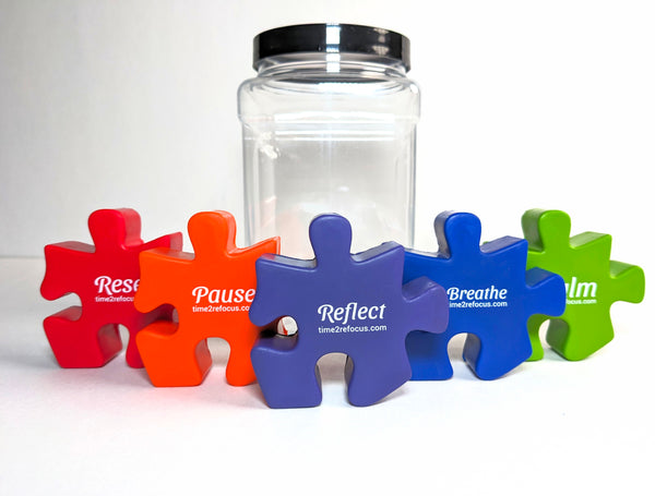 NEW! Foam Fidget Puzzle Piece Stimmers with Storage Jar