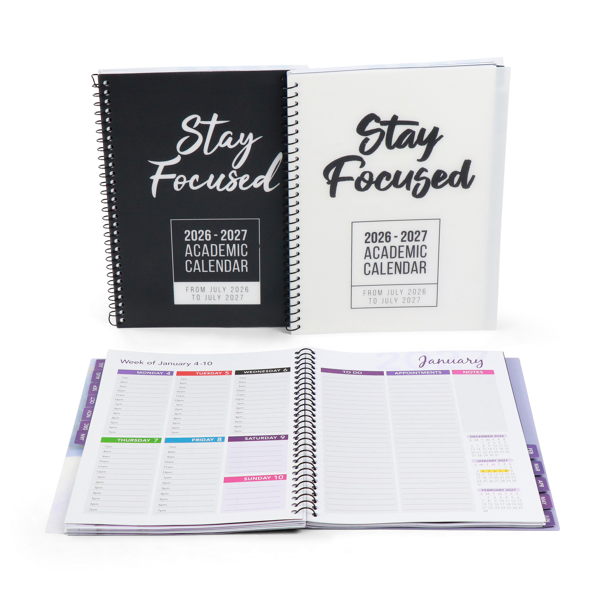 Academic Calendar Bundle, 3 Pack, One each of Black, White & Purple