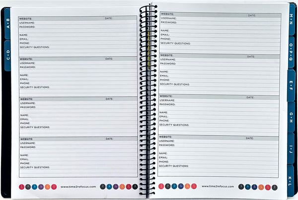 RE-FOCUS THE CREATIVE OFFICE, Executive Black Password Keeper Book, Flexible Faux-Leather Cover