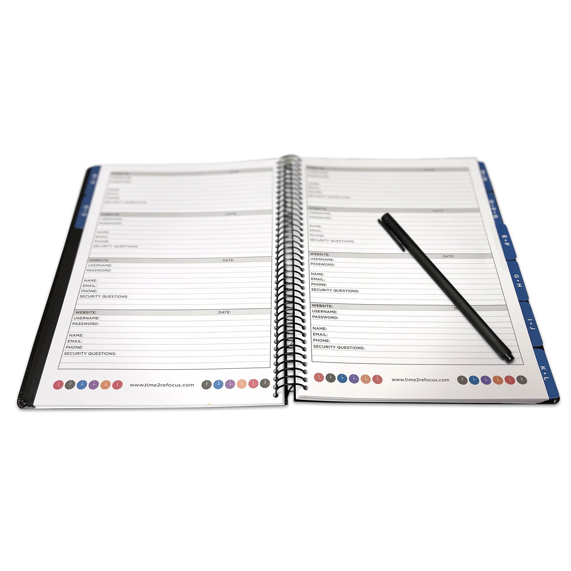 RE-FOCUS THE CREATIVE OFFICE, Executive Black Password Keeper Book, Flexible Faux-Leather Cover