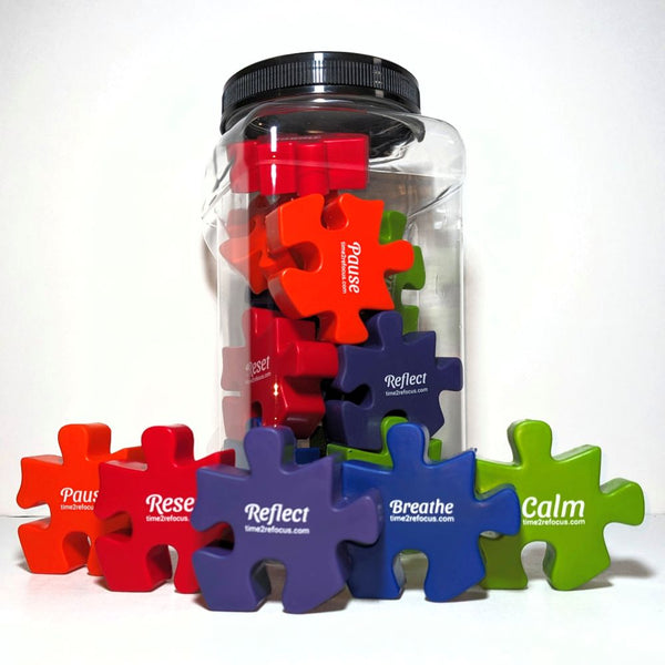 NEW! Foam Fidget Puzzle Piece Stimmers with Storage Jar