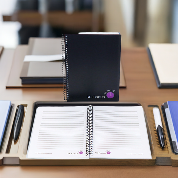 SPIRAL NOTEBOOKS - RE-FOCUS ON THE GO BUSINESS NOTEBOOKS! IN BLACK OR WHITE