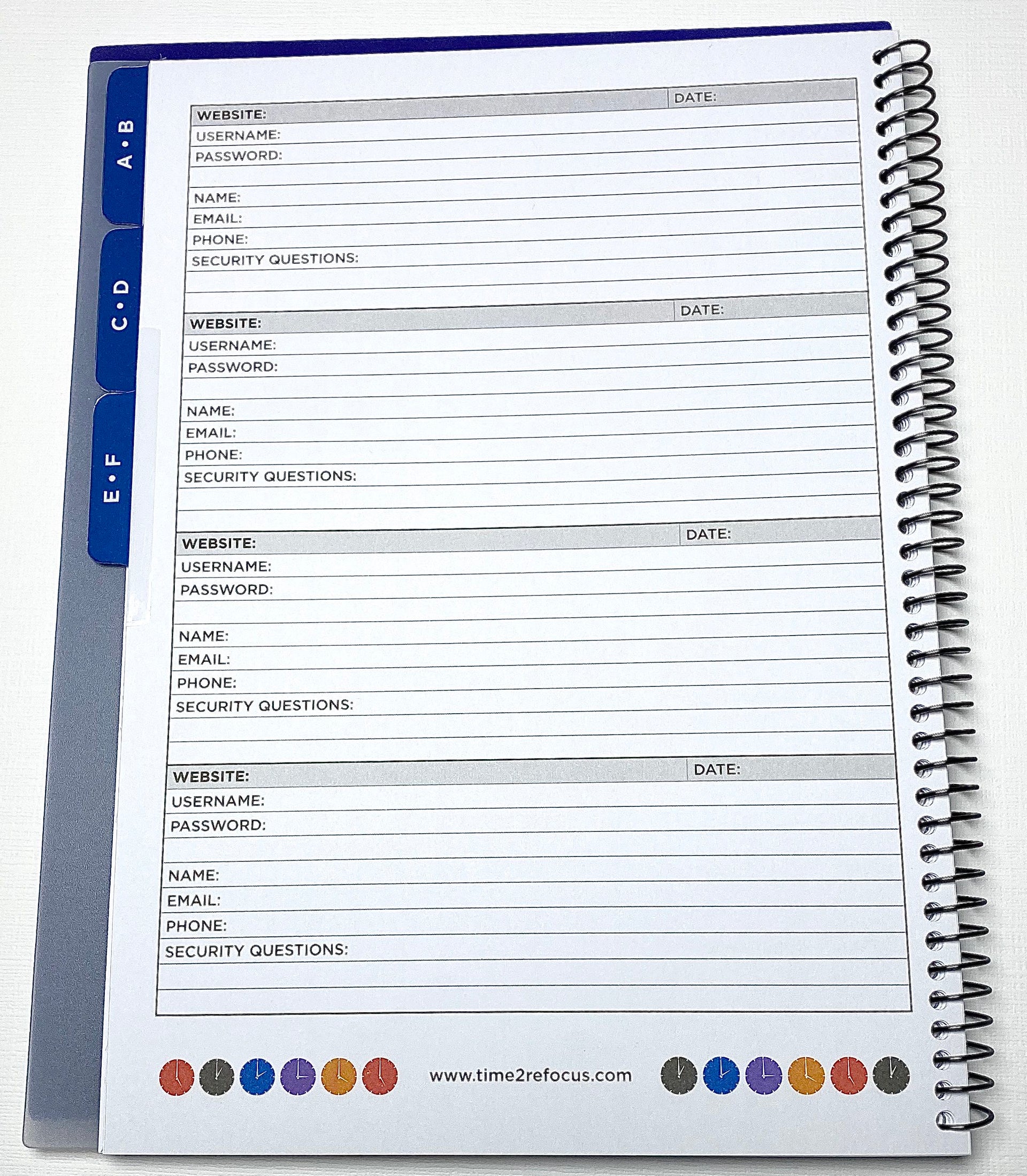 RE-FOCUS THE CREATIVE OFFICE, Left-Handed Large Password Keeper Book, Blue