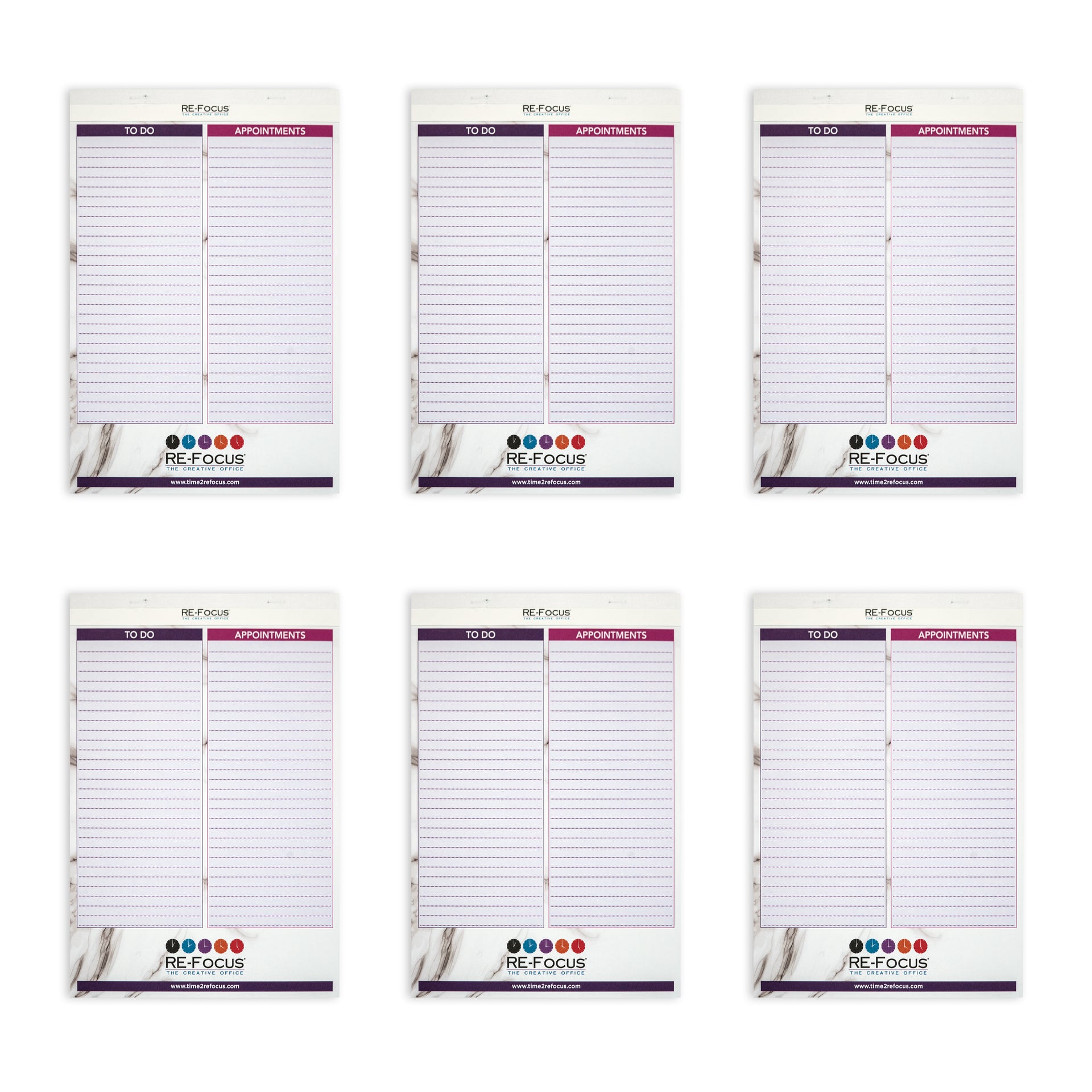 RE-FOCUS THE CREATIVE OFFICE, Professional To do and Appointment list pad, Legal size, 6 Pack, 30 sheets each