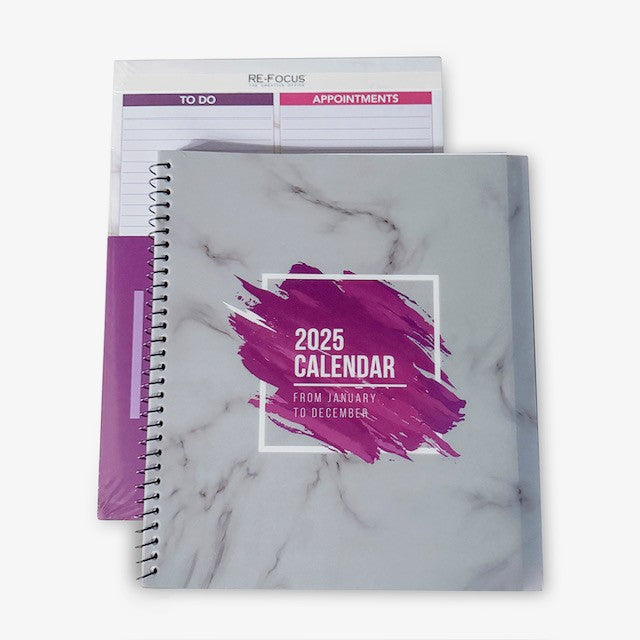 RE-FOCUS Annual Calendar Set, 2025 Calendar and Matching To-Do List Legal Pad