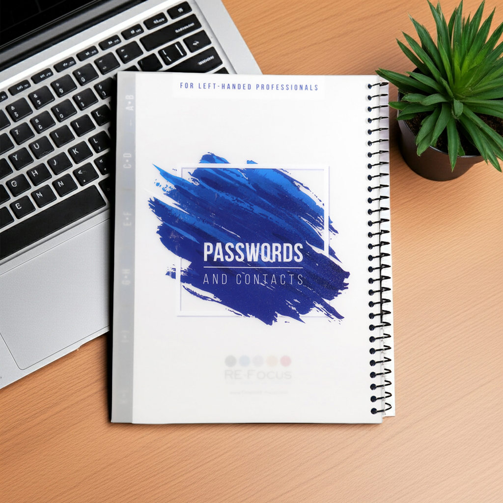 RE-FOCUS THE CREATIVE OFFICE, Left-Handed Large Password Keeper Book, Blue