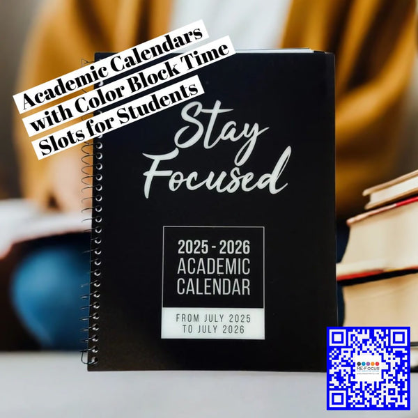 2025-2026 Academic Calendar w/todo lists & 7am-7pm time blocks- In Three Colors