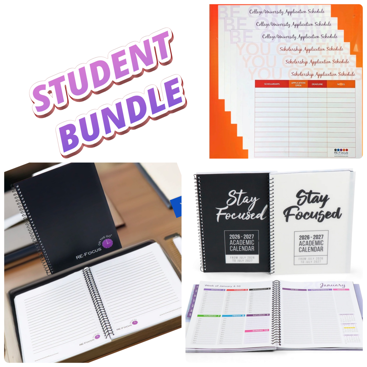 Student Planning Bundle | Academic Calendar, College Scholarship Timeline & Spiral Notebook