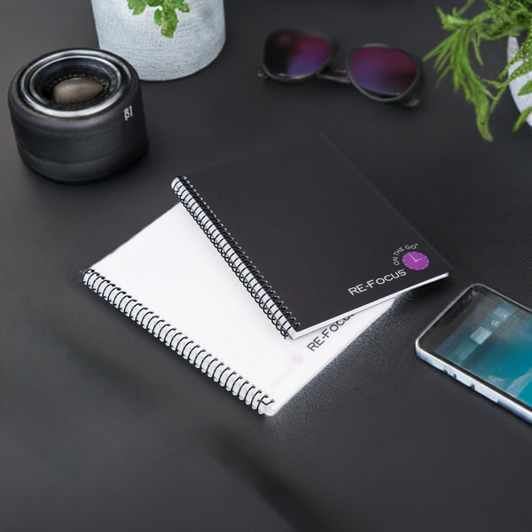 SPIRAL NOTEBOOKS - RE-FOCUS ON THE GO BUSINESS NOTEBOOKS! IN BLACK OR WHITE