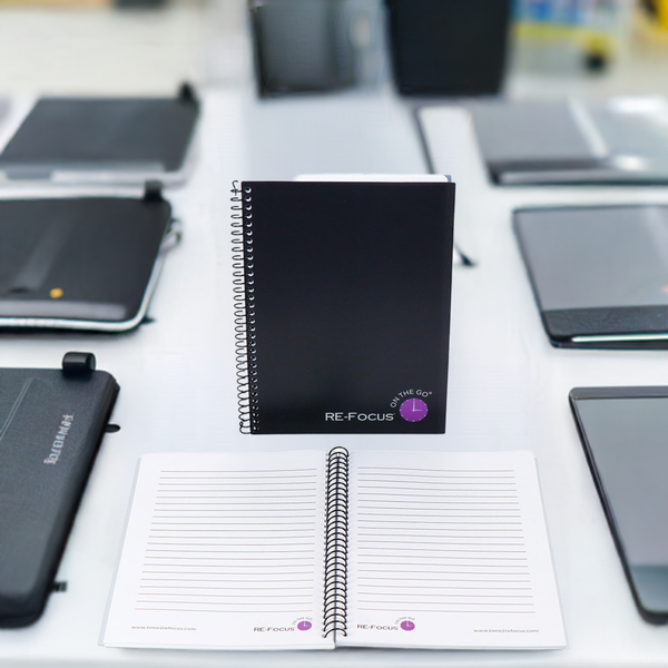 SPIRAL NOTEBOOKS - RE-FOCUS ON THE GO BUSINESS NOTEBOOKS! IN BLACK OR WHITE