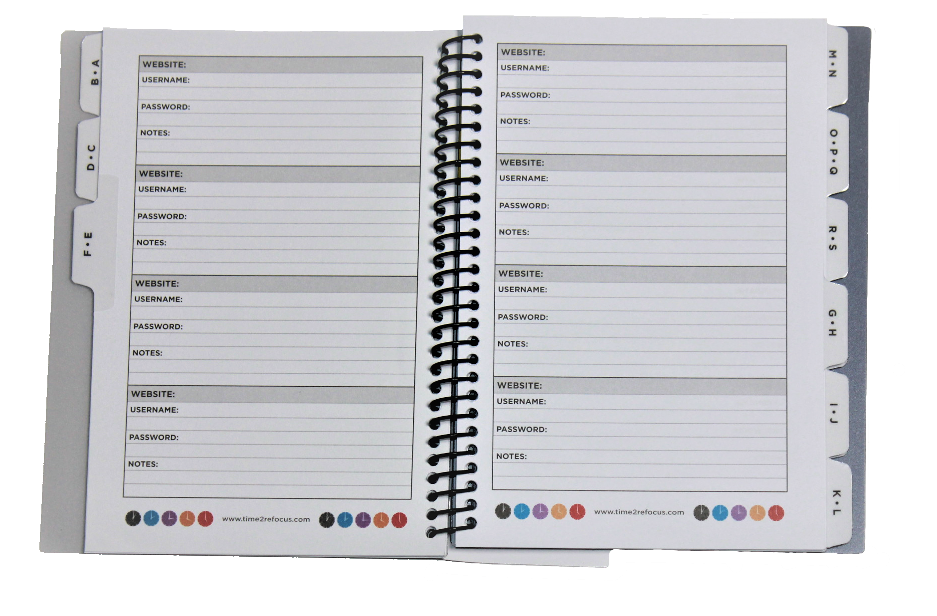 RE-FOCUS THE CREATIVE OFFICE, Small/Mini Password Book, Alphabetical Tabs, Spiral Binding