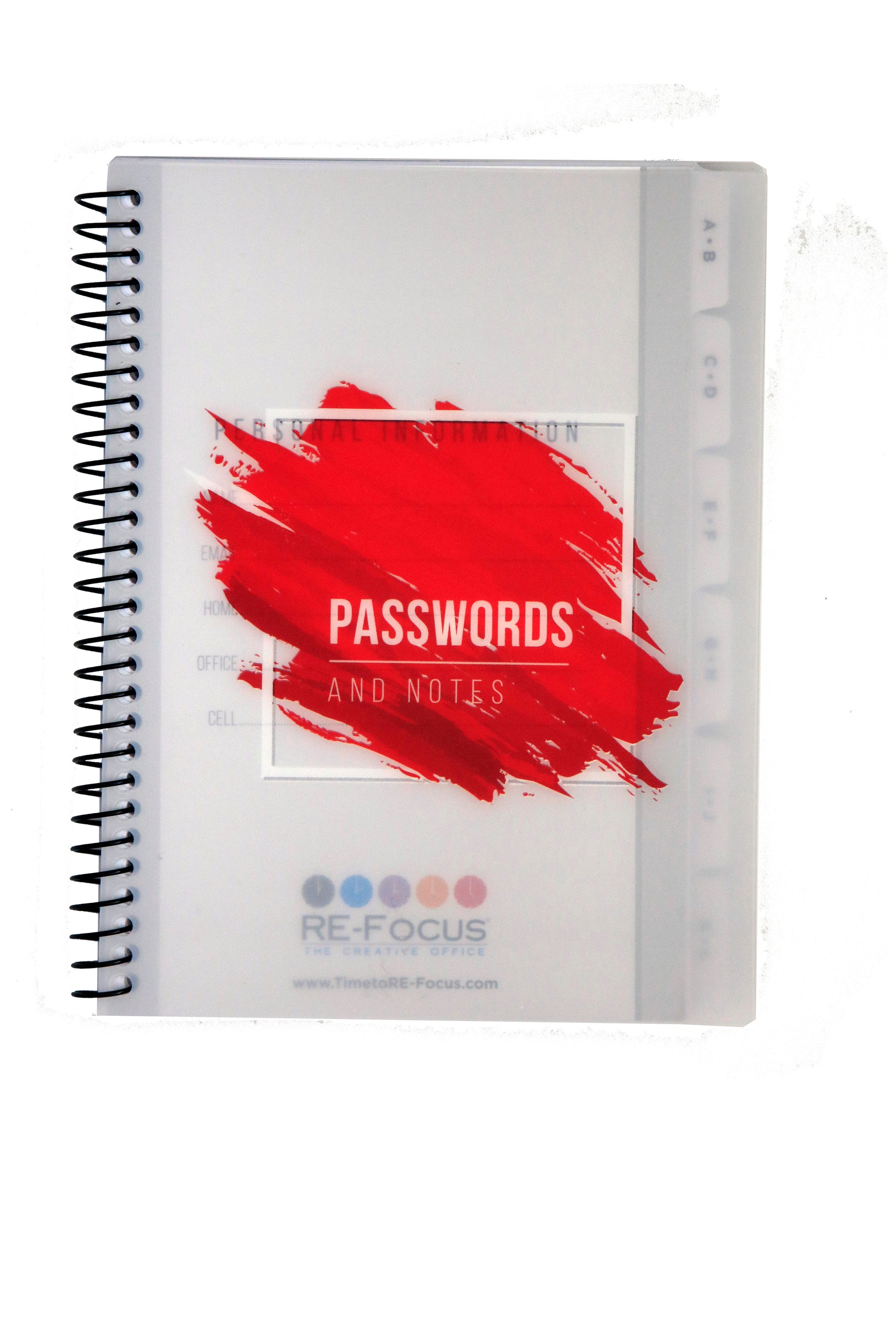 RE-FOCUS THE CREATIVE OFFICE, Small/Mini Password Book, Alphabetical Tabs, Spiral Binding